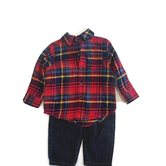 Carter's Other - Carters Red Plaid Shirt 2 Piece Set Baby Boys